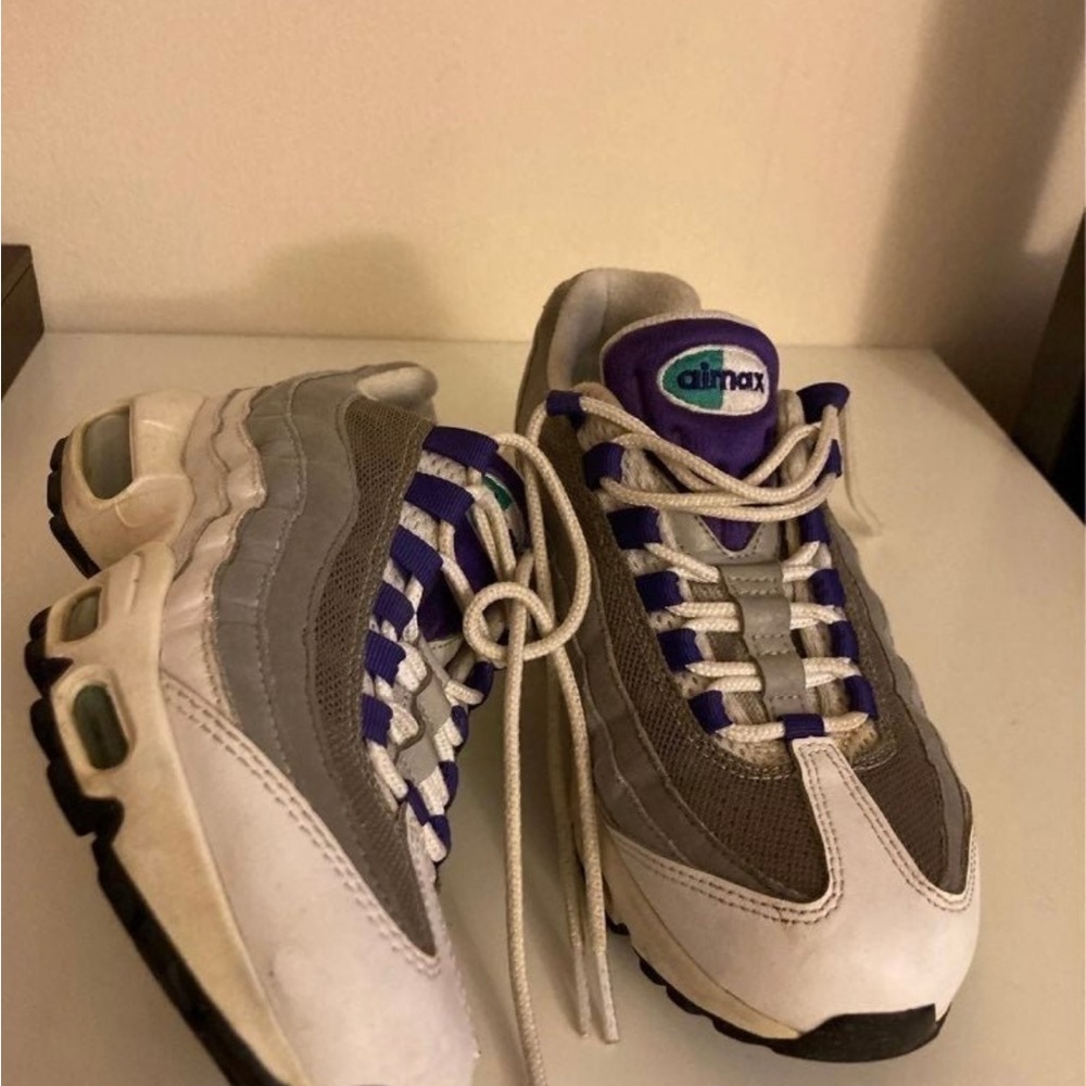 Nike Air Max 95 Sneakers in Gray, White & Purple Accents